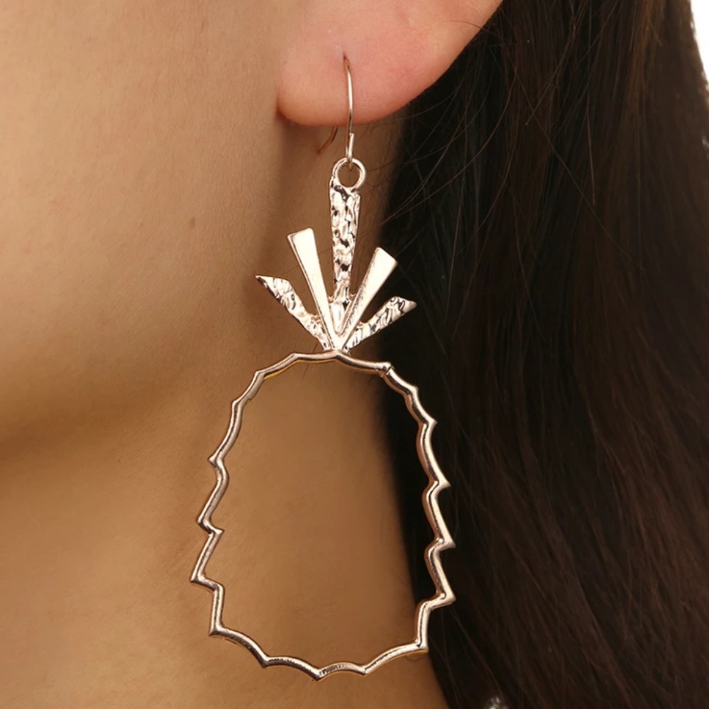 Rose Gold Tone Pineapple Shapped Dangle Earrings